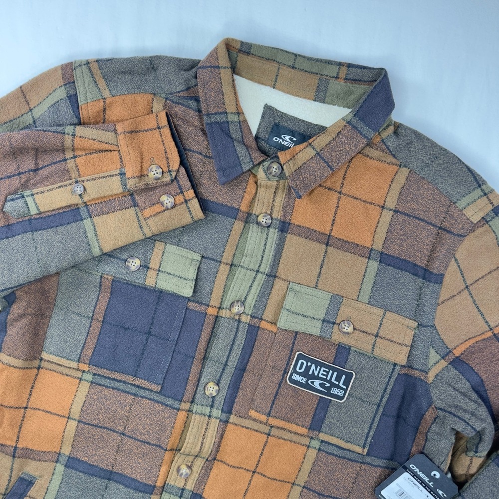 O'Neill Sherpa Jacket Men's Medium Redmond High Pile Line Plaid Flannel‎ New